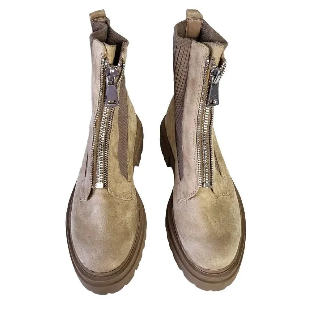 Steven by Steve Madden Aliyah Font Zip Tan Combat Boots Size 8.5